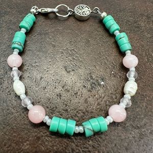 Handmade Hand Cut Heishian Turquoise with Rose Quartz Bracelet For Women